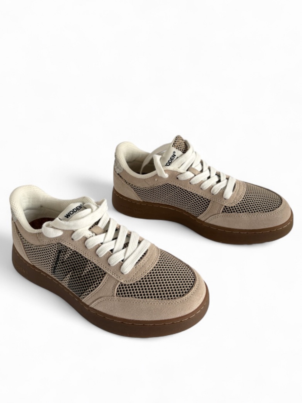 Woden Men’s Mesh & Suede Sneakers in Taupe and Dark Brown